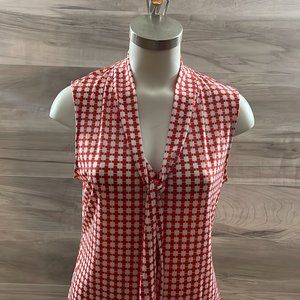 Banana Republic Tangerine White Geo Print Sleeveless Neck Tie Blouse Size Large